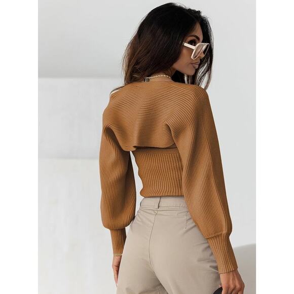 Amazon Rib Knit Long Sleeve Shrug and Matching Bandeau Top size Large - Picture 2 of 3